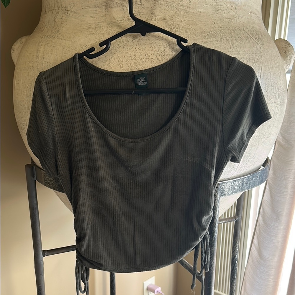 Wild Fable Gray Ruched Crop T-Shirt